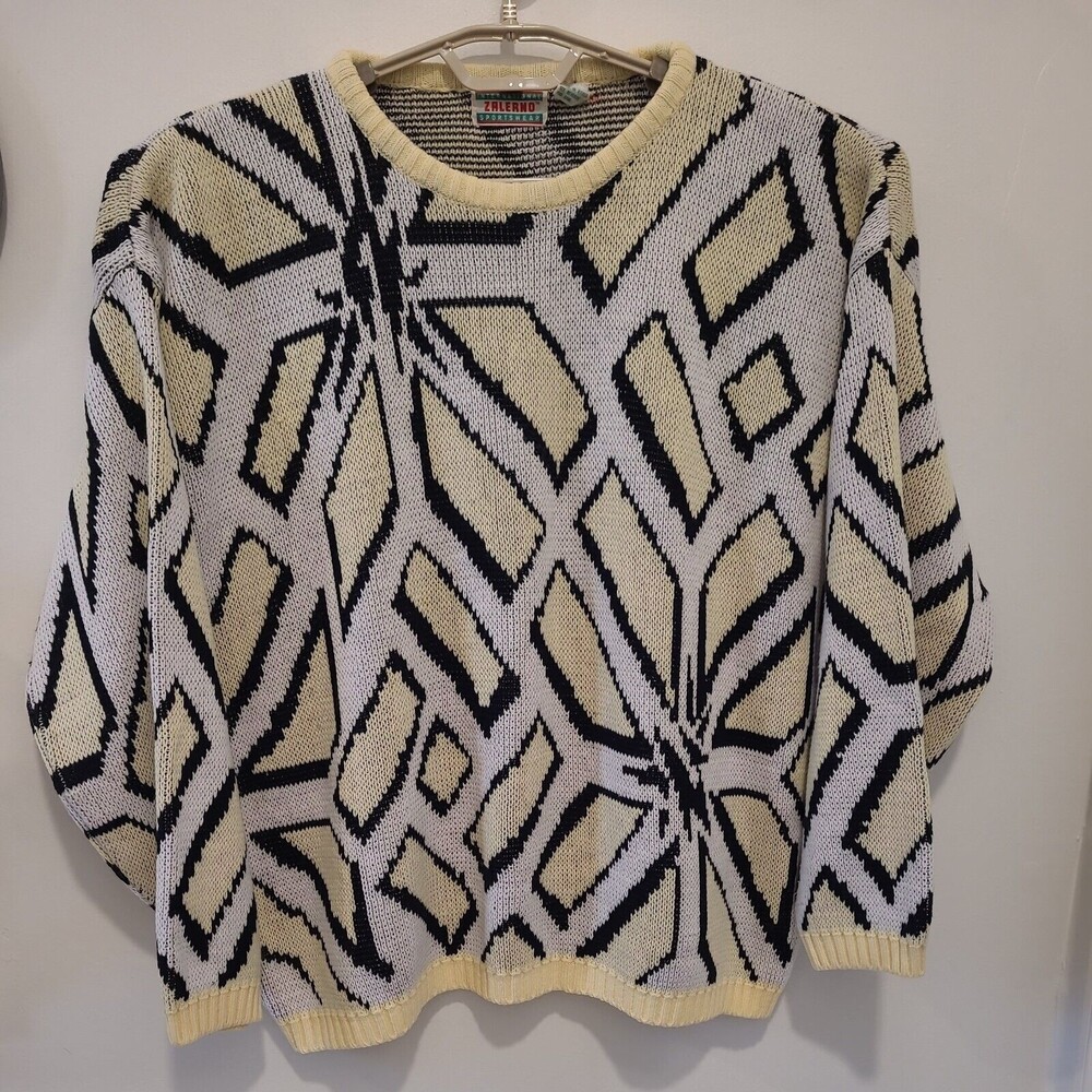 VTG Zalerno Sweater Geometric Lemon White Yellow Black Men 44
